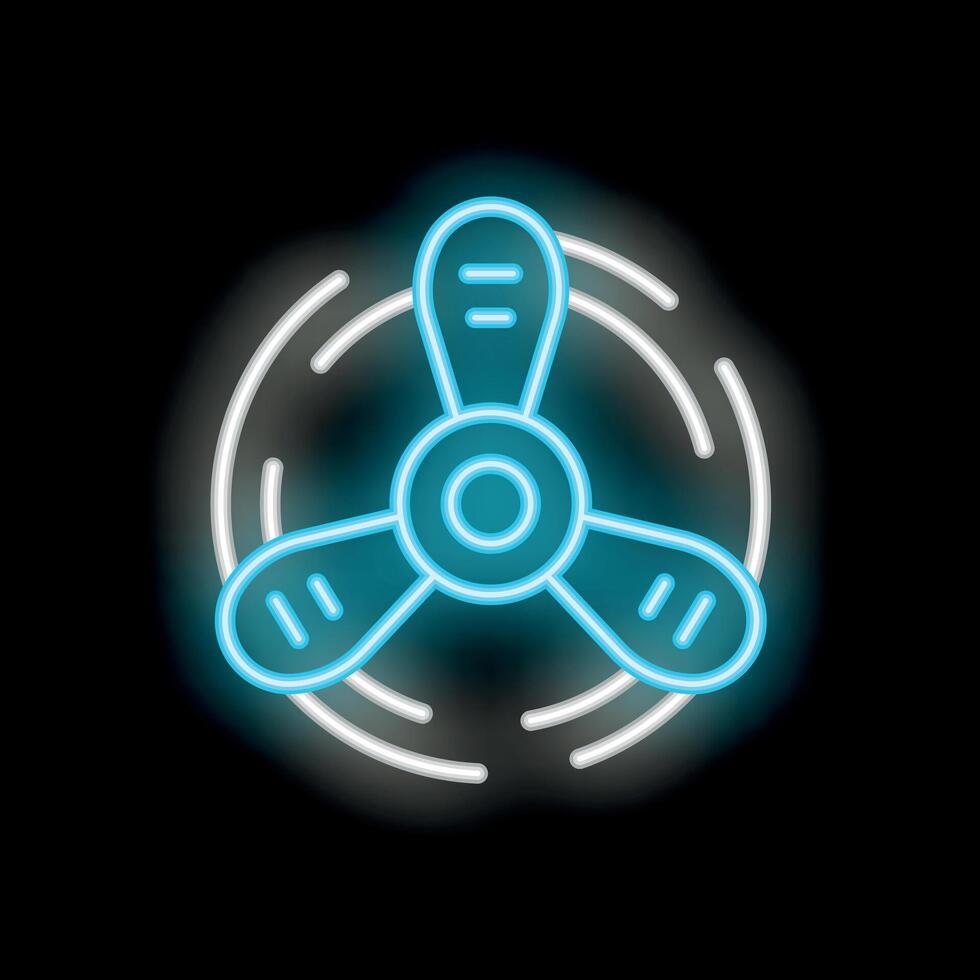 Neon icon of a three blade fan spinning on black background vector