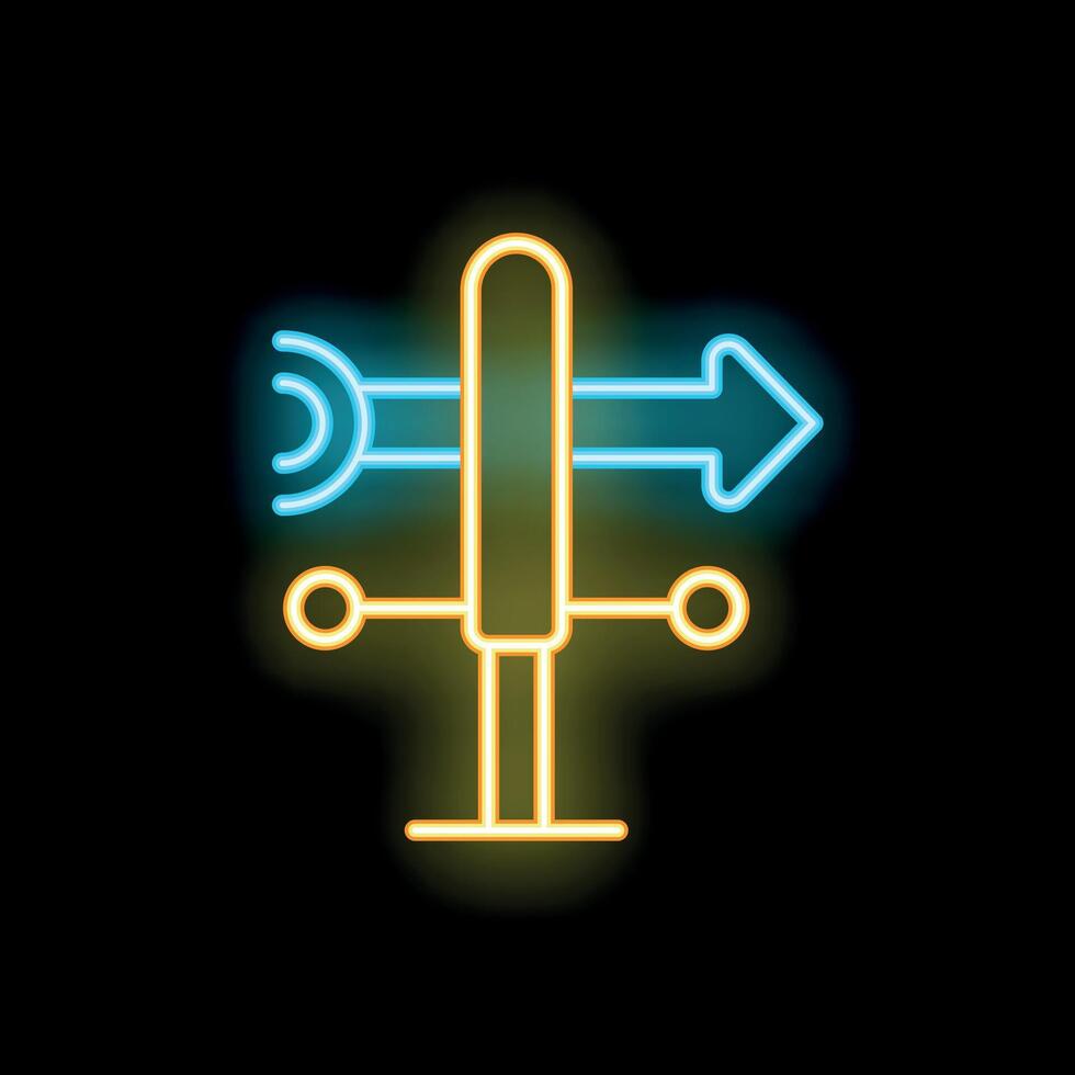Neon signpost pointing in different directions on black background vector