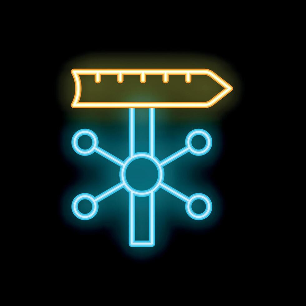 Neon icon of a ruler measuring a network representing data analysis vector