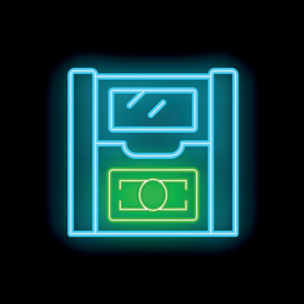 Glowing neon line atm and money icon isolated on black background. illustration vector