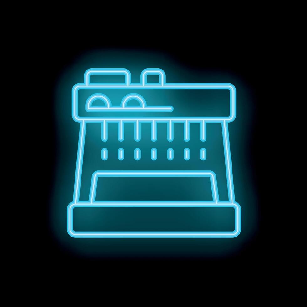 Neon sign showing electronic keyboard synthesizer on black background vector
