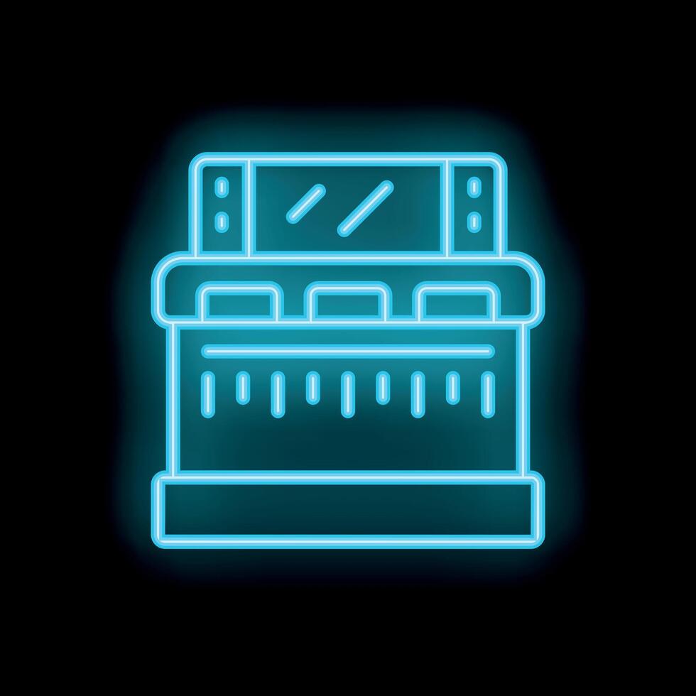 Neon coffee machine icon glowing on black background vector