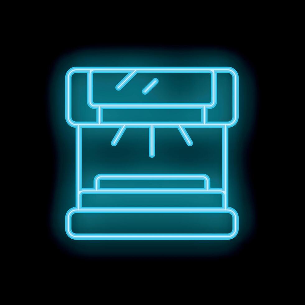 Neon icon of plotter printing machine using inkjet for large format posters vector