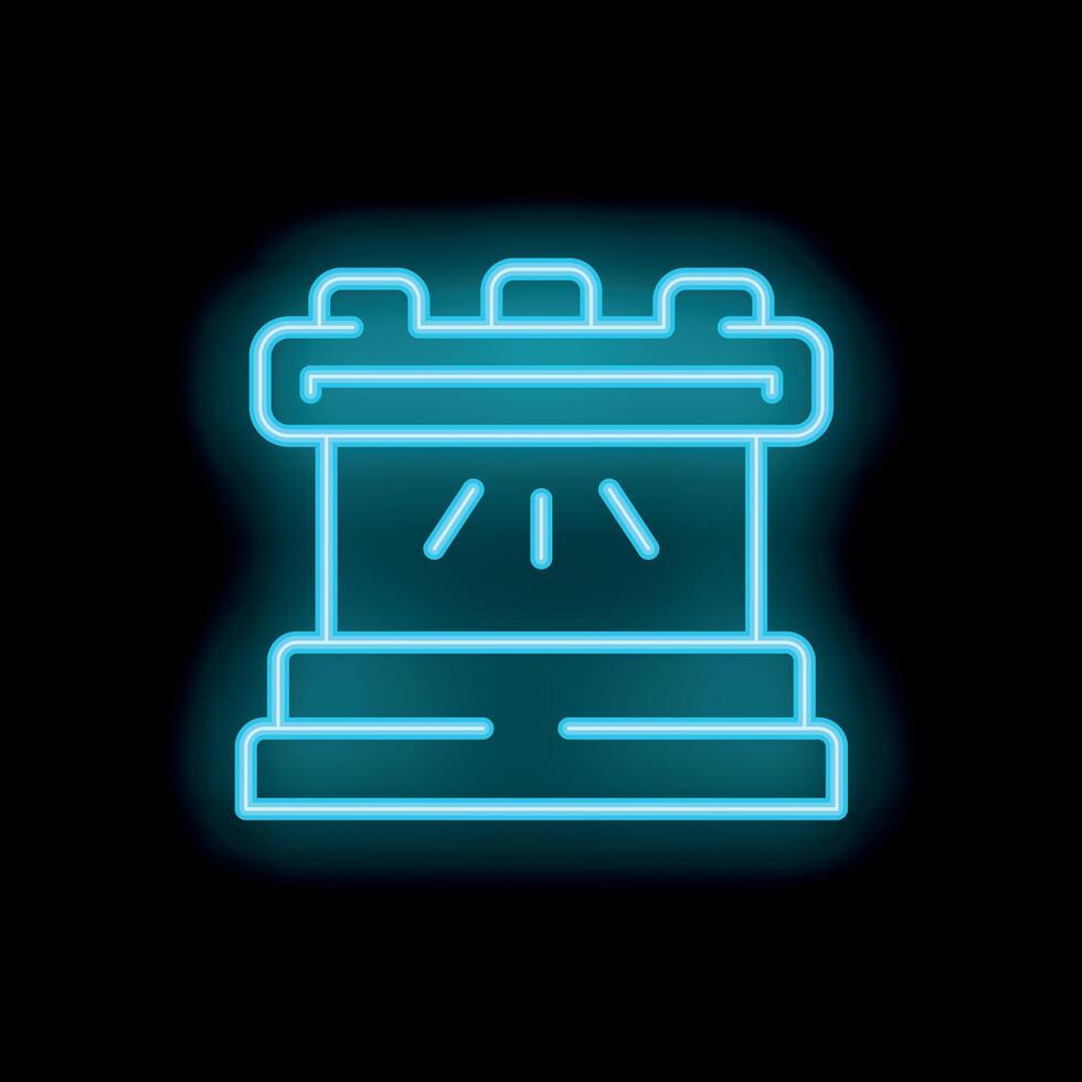 Neon blue icon of a podium with lights shining upwards vector