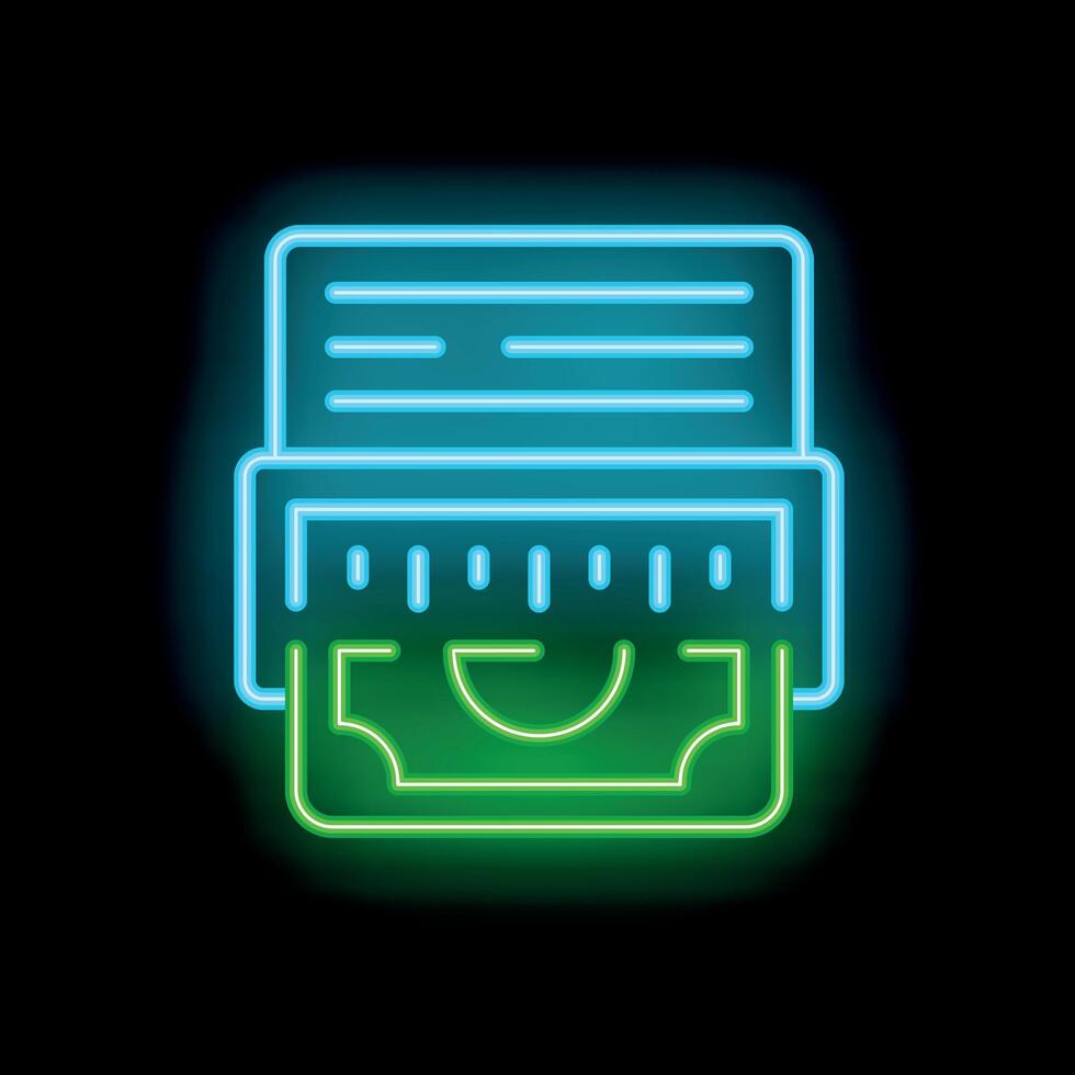 Neon glowing icon of atm machine withdrawing cash from credit card vector