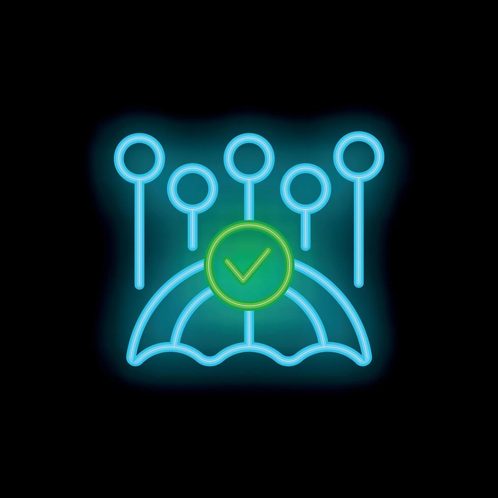 Neon icon of network security showing data being protected vector