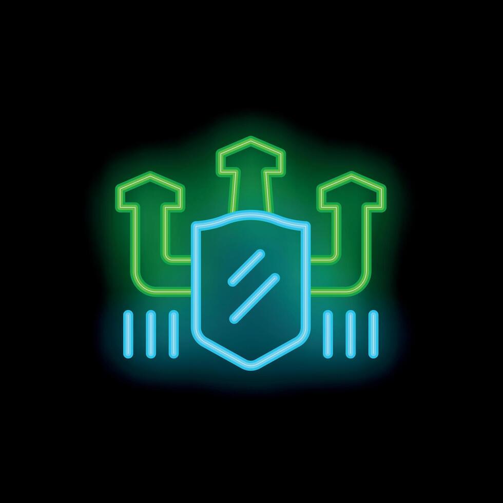 Neon sign representing decentralized cybersecurity system protecting data flow vector