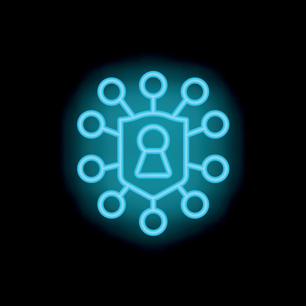 Neon style icon symbolizing network security protecting user data vector