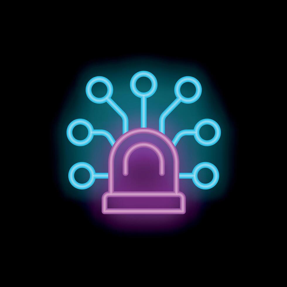 Neon siren light spreading alert signal through network connections vector