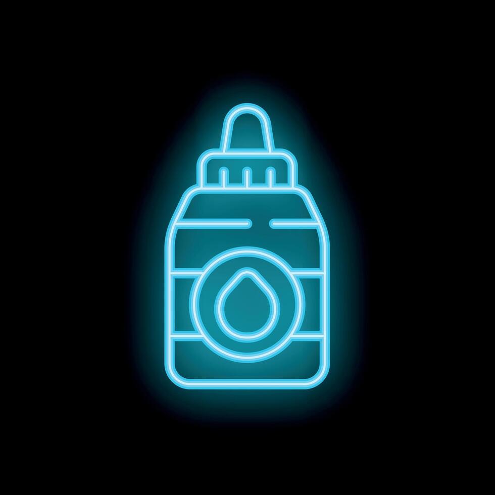 Neon style laundry detergent icon glowing on black background vector