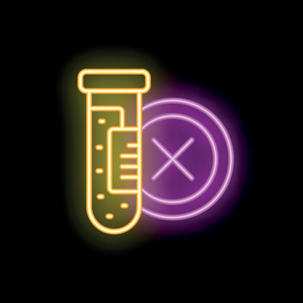 Neon sign showing test tube with negative result icon vector