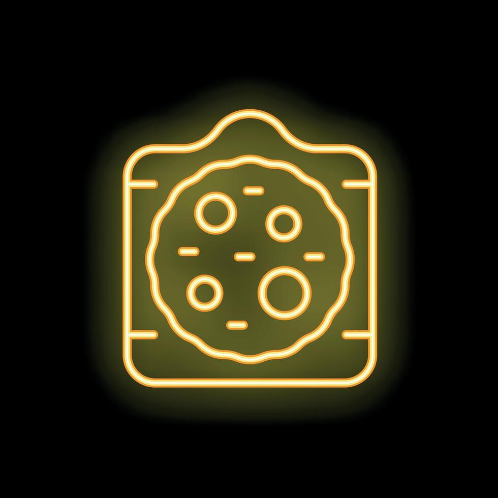 Bright yellow neon sign of pizza on wooden board vector