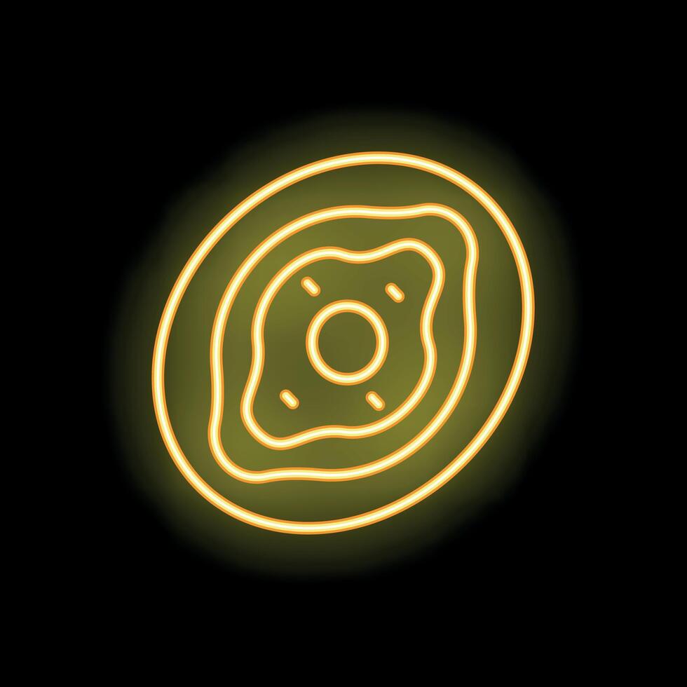 Neon yellow donut glowing on black background vector
