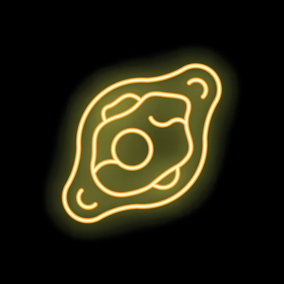 Neon sign showing sunny side up egg glowing on black background vector