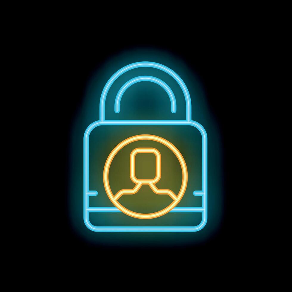 Neon padlock icon symbolizing user account security vector