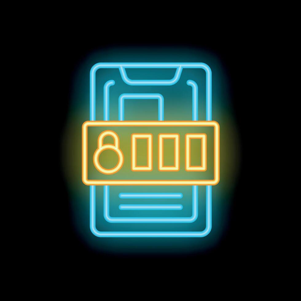 Neon smartphone showing password protection with padlock icon vector