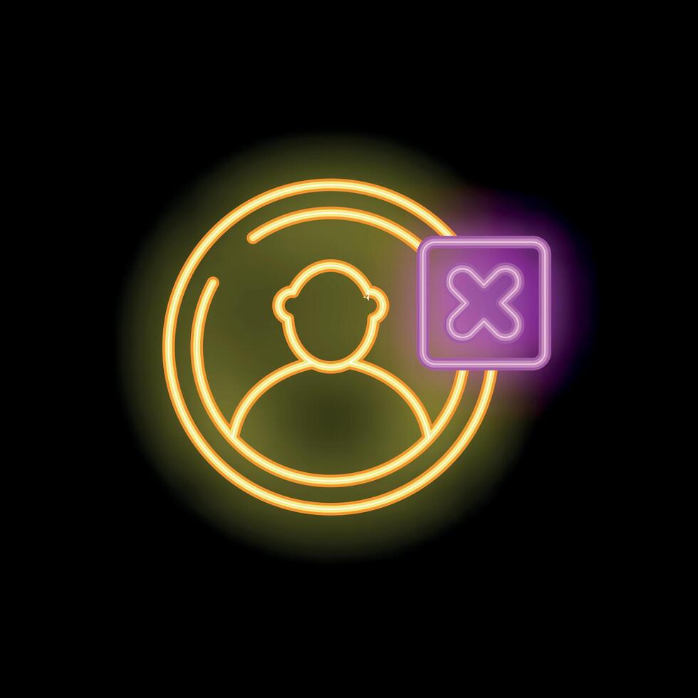 Neon sign showing delete profile with cross mark icon vector