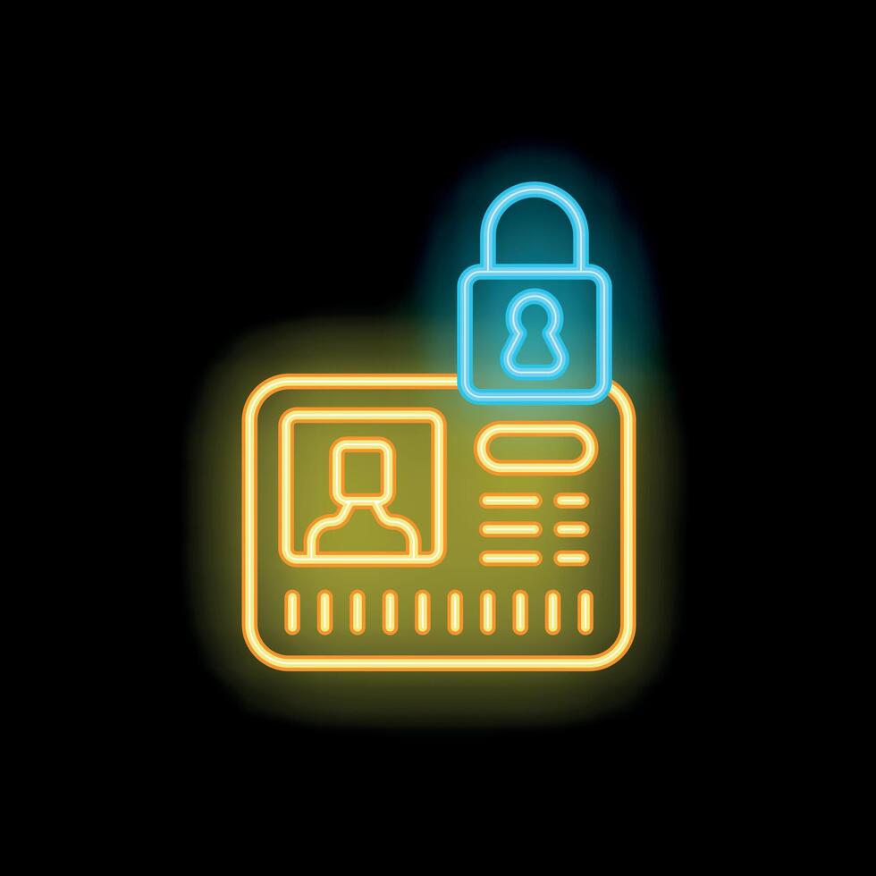 Neon icon of identification card showing access control vector