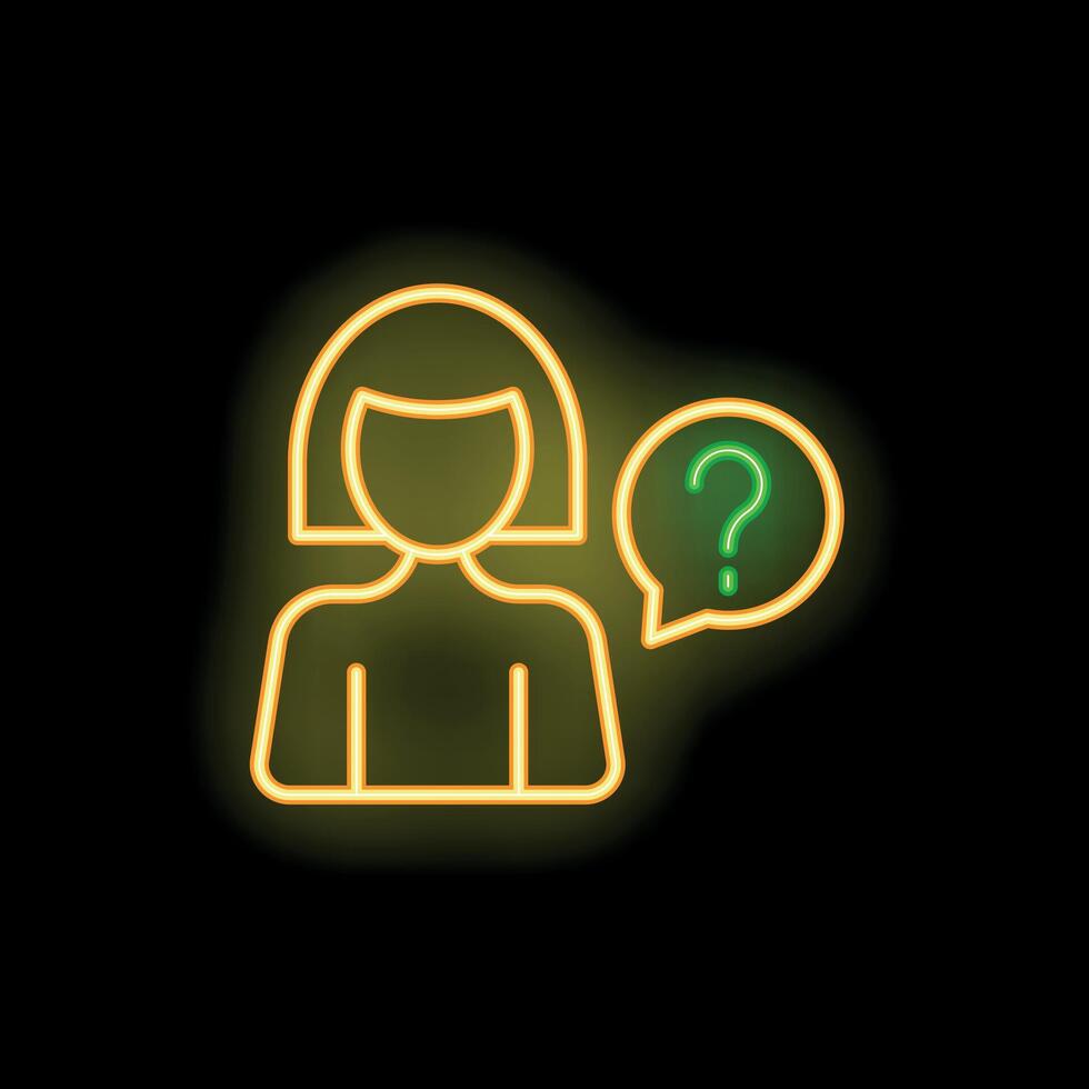 Neon woman with question mark speech bubble asking a question vector