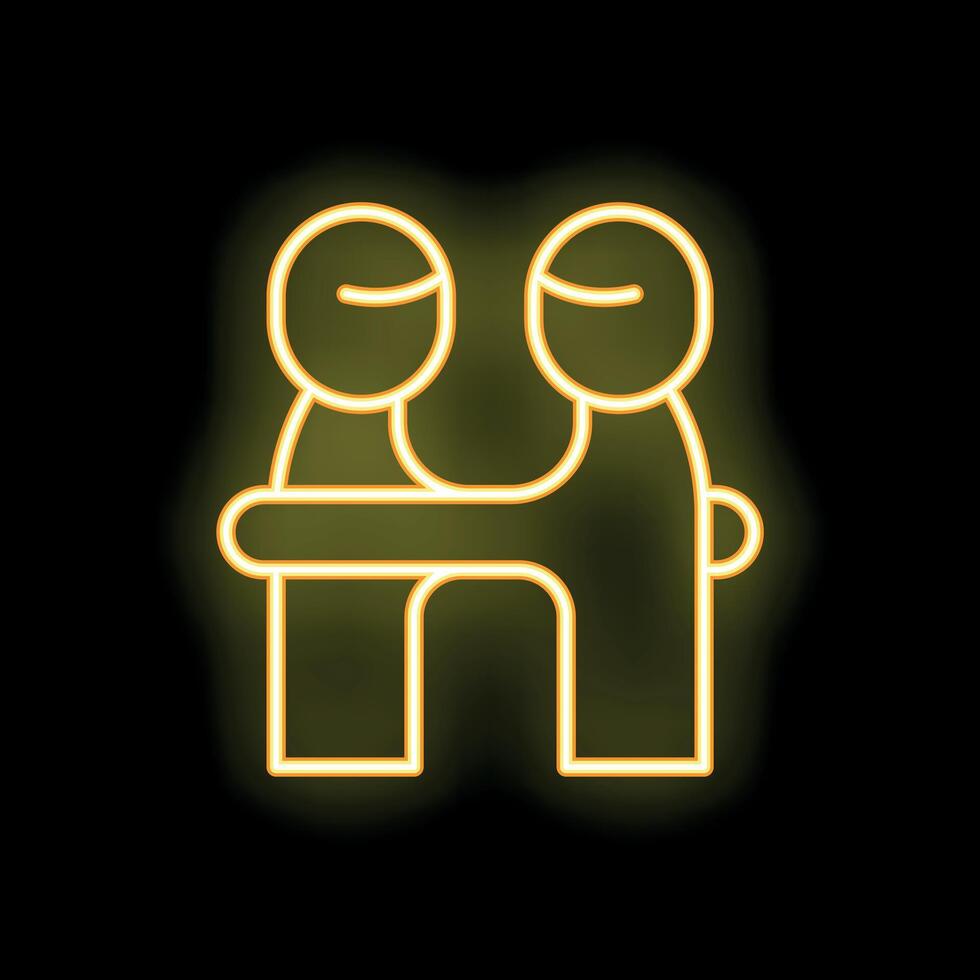 Two people hugging neon sign representing friendship and support vector