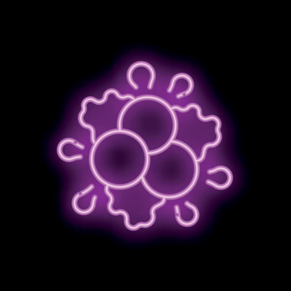 Neon style purple virus icon glowing on black background vector