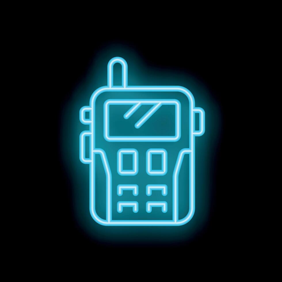 Neon icon of walkie talkie radio transceiver glowing on black background vector
