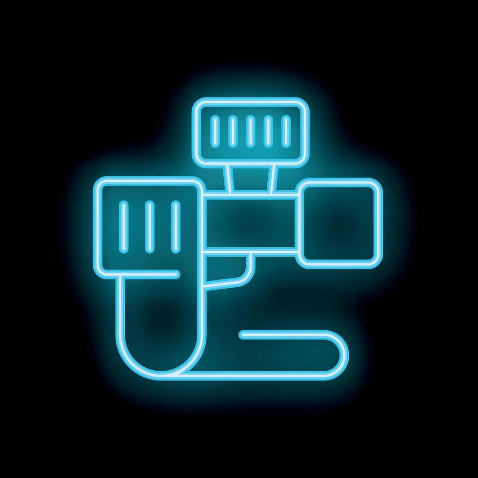 Neon icon of a retro style camera recording on tripod vector