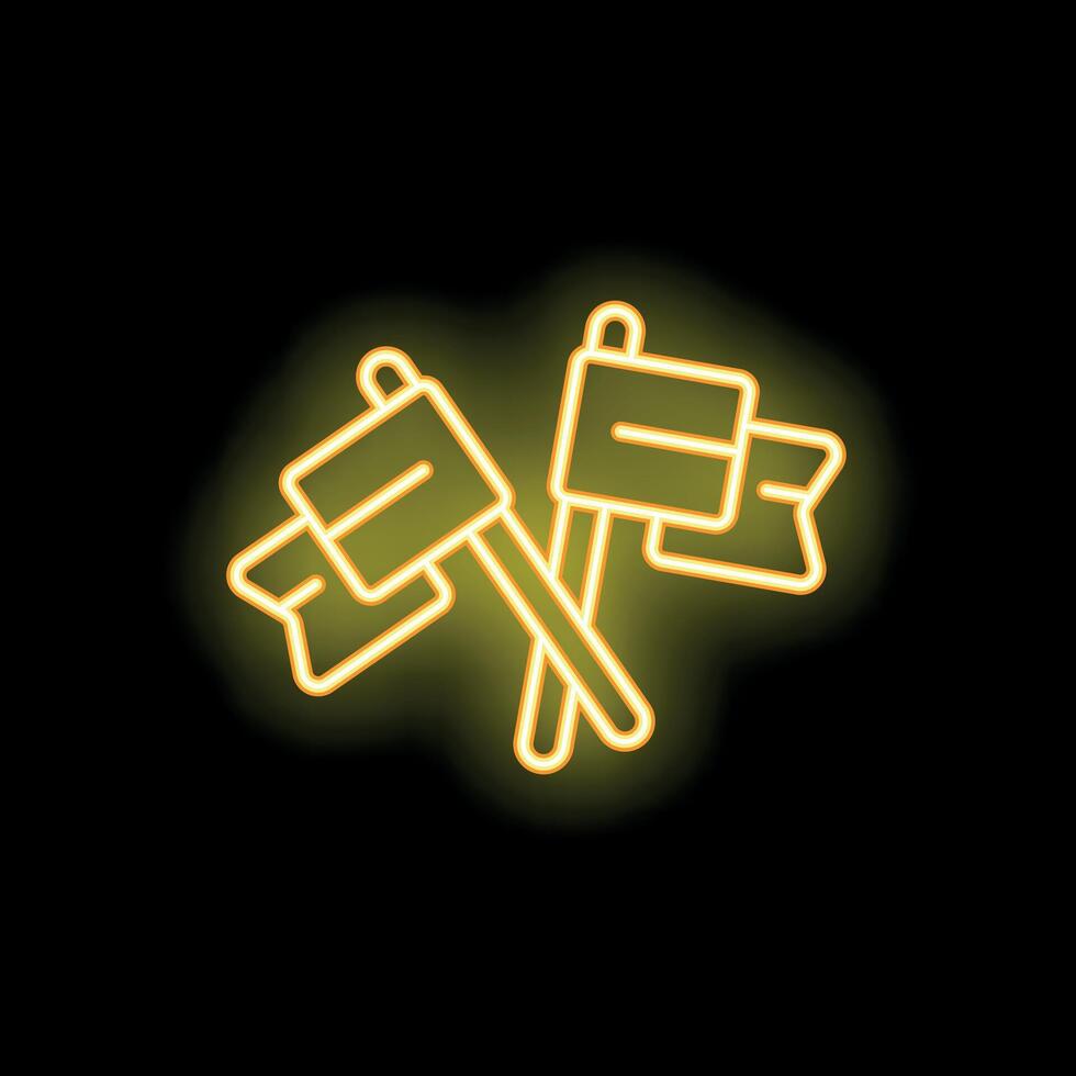 Two crossed flags neon sign glowing on black background vector