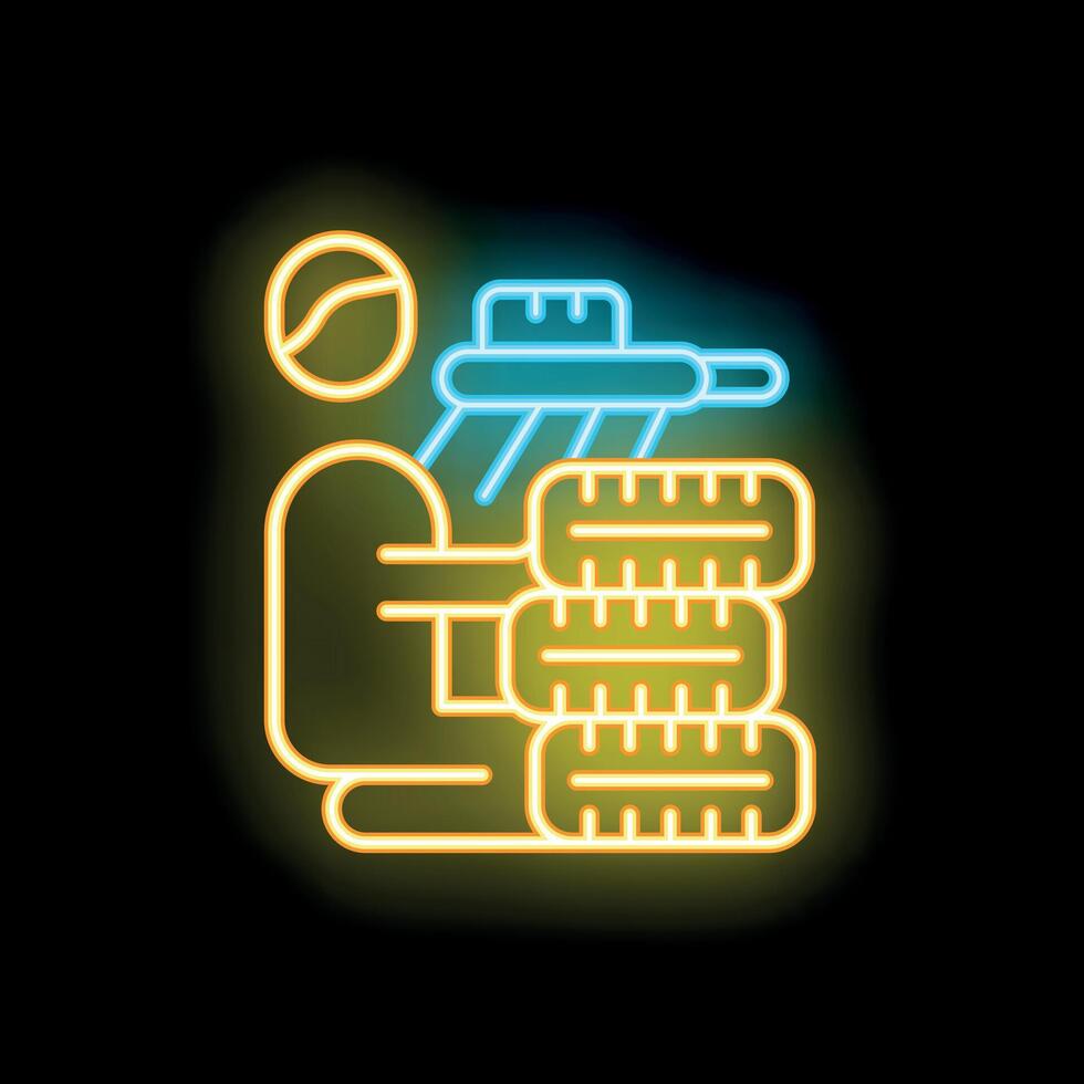 Neon glow icon of a paintball player aiming from behind a bunker vector