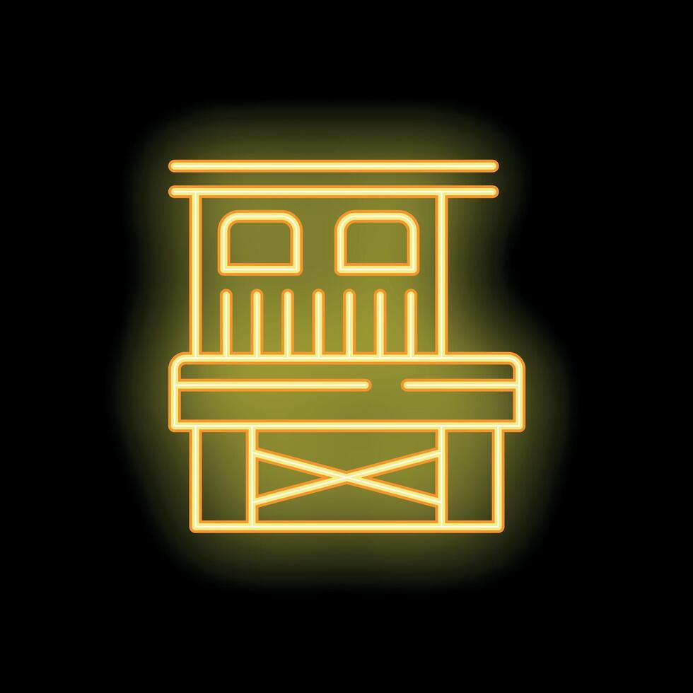 Neon sign of industrial machinery operating with conveyor belt vector