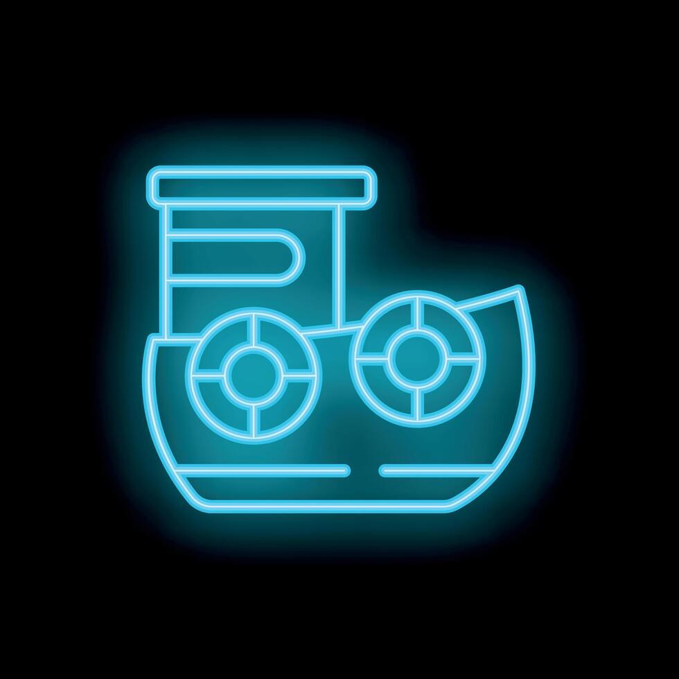 Neon sign representing a tugboat on a black background vector