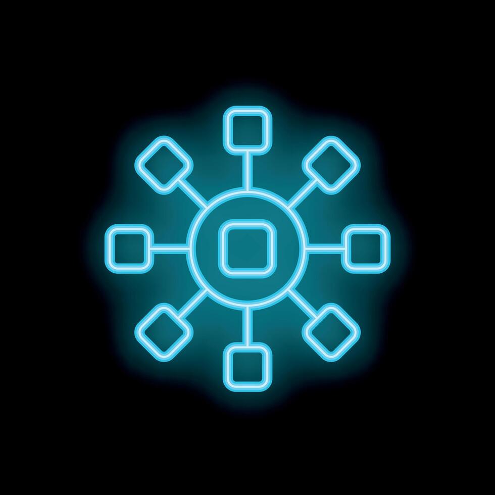 Neon blue decentralized network glowing on black background vector