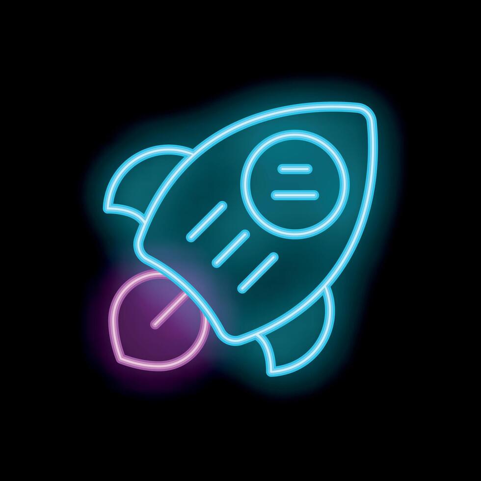 Neon rocket ship flying through space leaving a trail vector