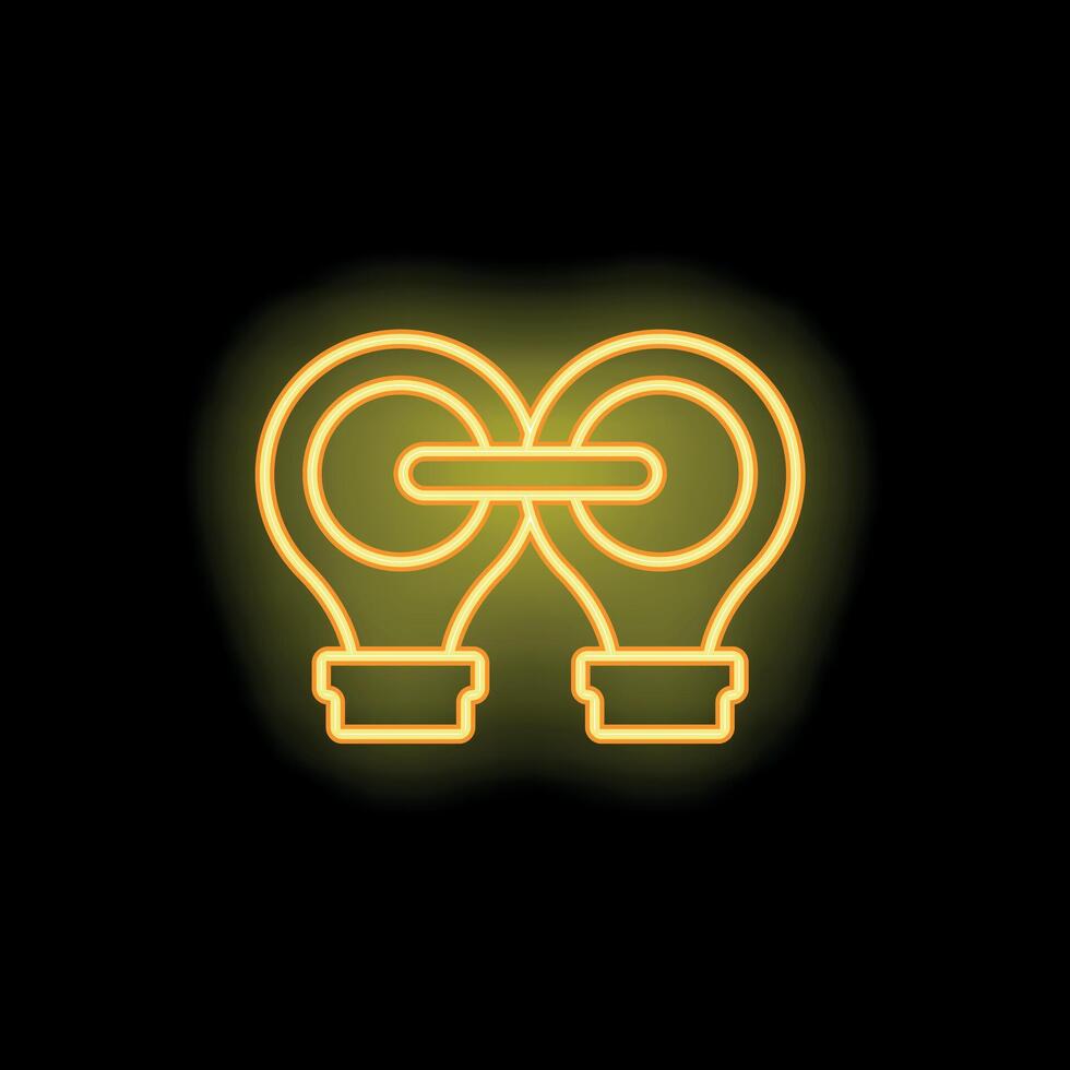 Neon icon of two light bulbs sharing an idea representing collaboration vector