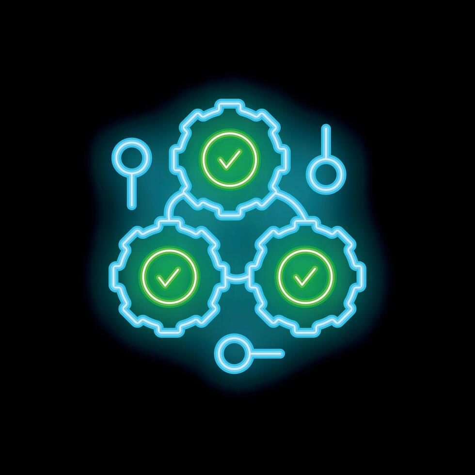 Neon gears showing check marks representing seamless workflow vector