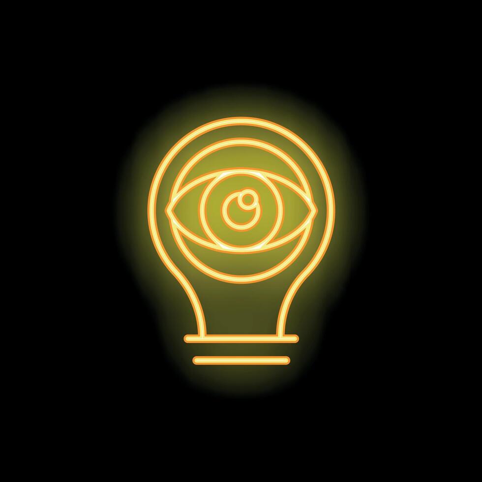 Neon light bulb with eye representing visionary idea vector