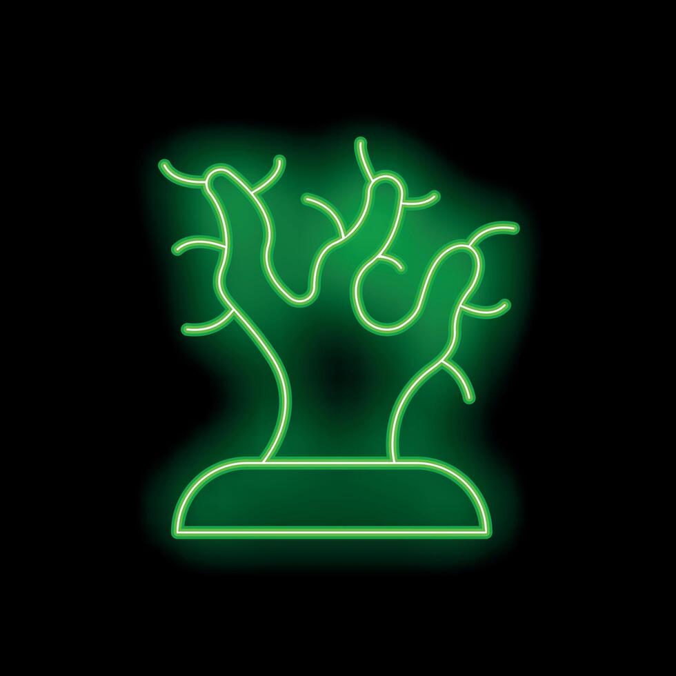 Green neon sign showing zombie hand rising from grave in cemetery at night vector