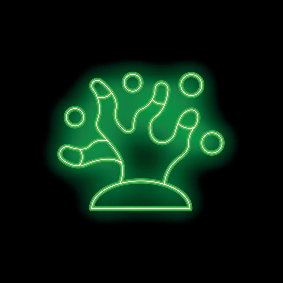 Green neon zombie hand rising from a grave halloween concept vector