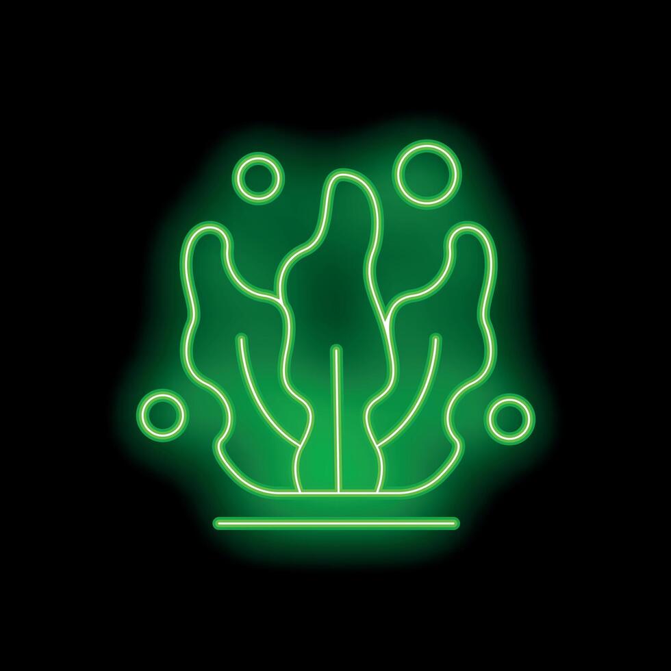 Green neon sign showing seaweed growing on ocean floor vector