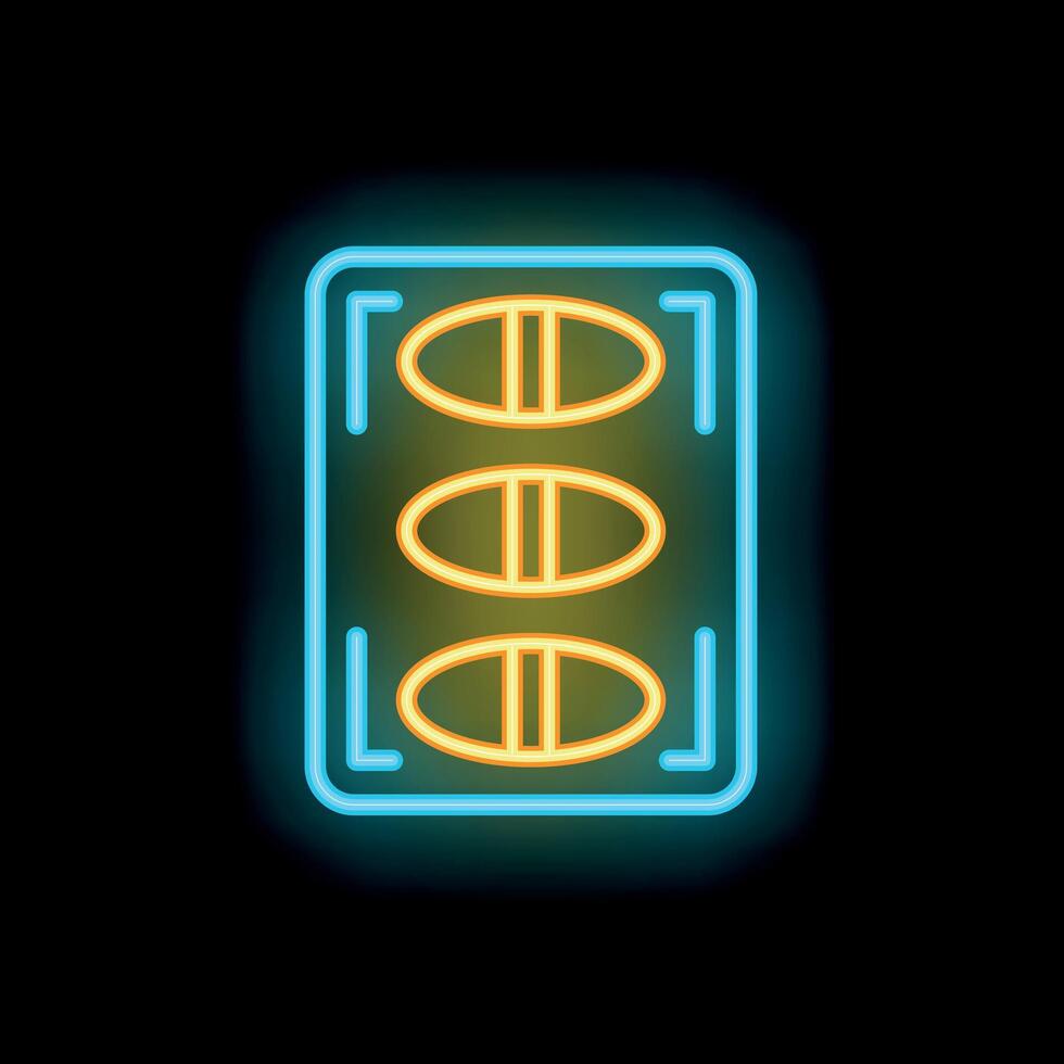 Glowing neon sign representing a blister pack of pills on a black background vector