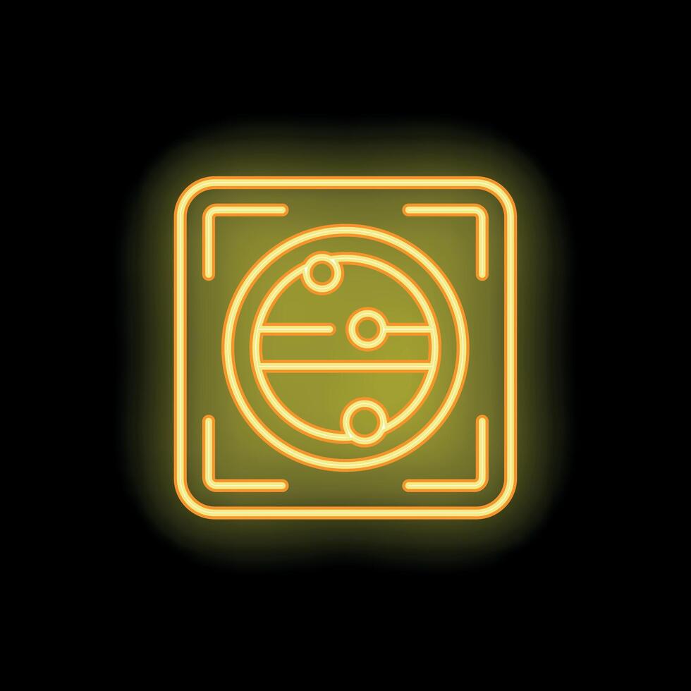 Neon yellow planet under observation in square frame vector