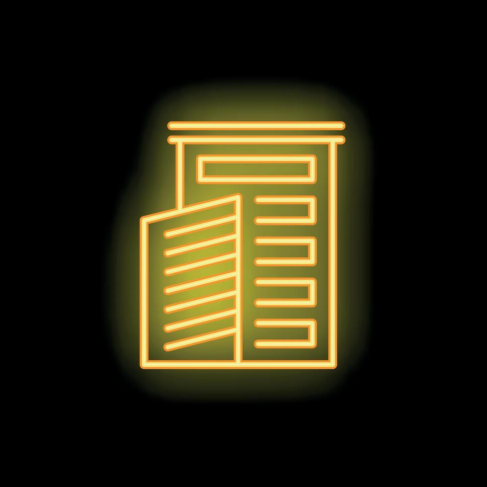 Yellow neon sign representing a building with many floors on a black background vector
