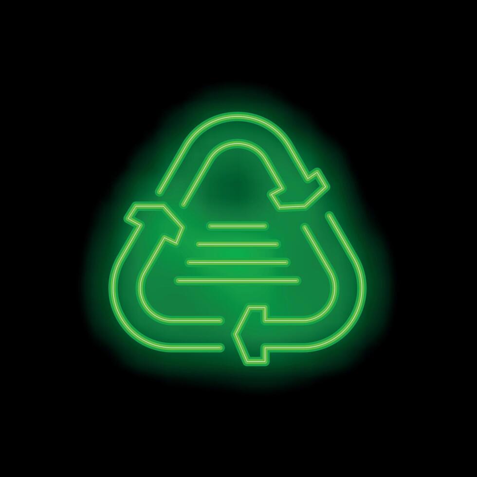 Glowing neon green recycling symbol with document icon for paper waste vector