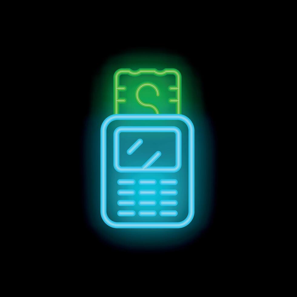 Neon sign representing contactless payment using pos terminal vector
