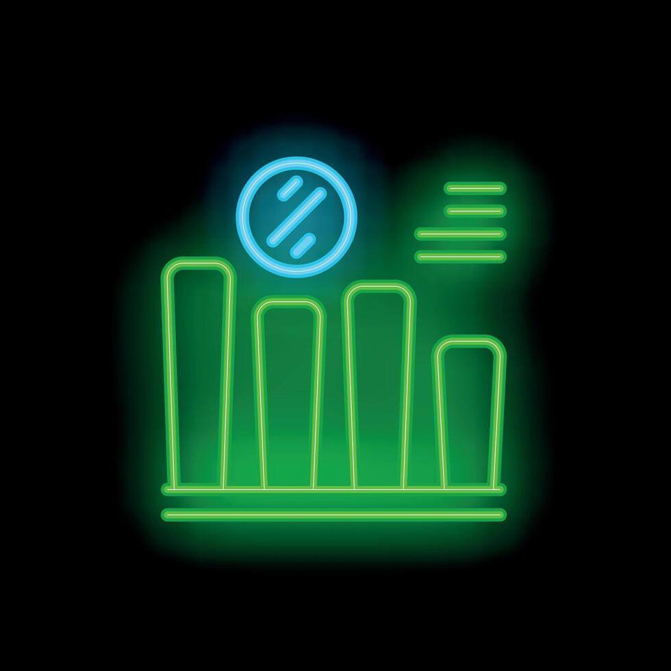 Neon icon of financial audit with magnifying glass analyzing growth chart vector
