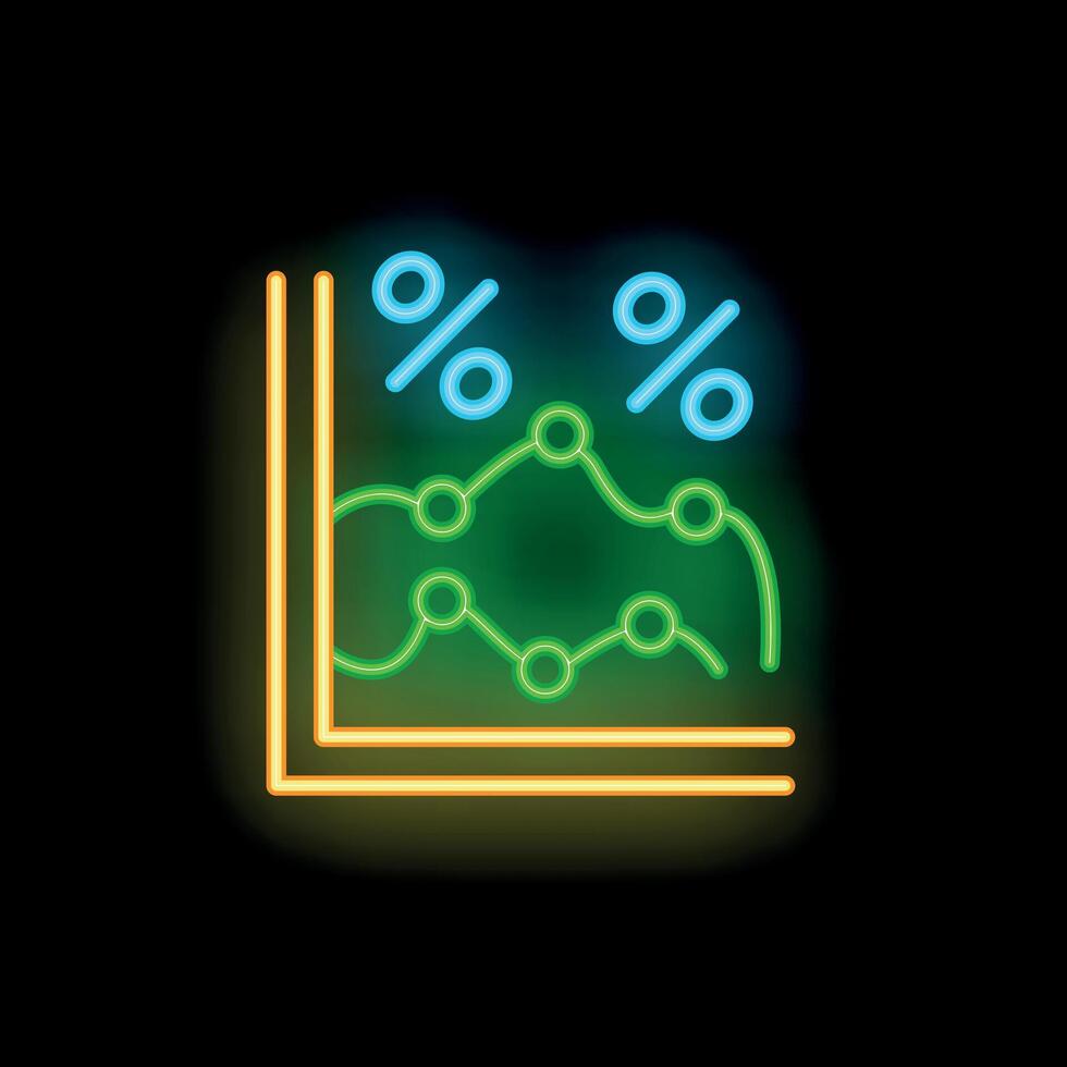 Neon sign showing graph representing market fluctuations with percentage symbols vector