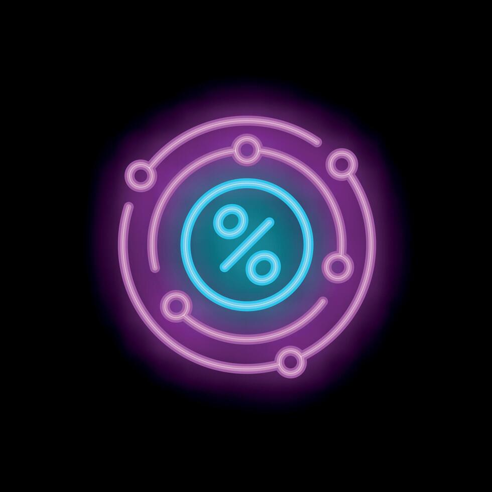 Neon sign showing interest rate surrounded by connected dots on black background vector