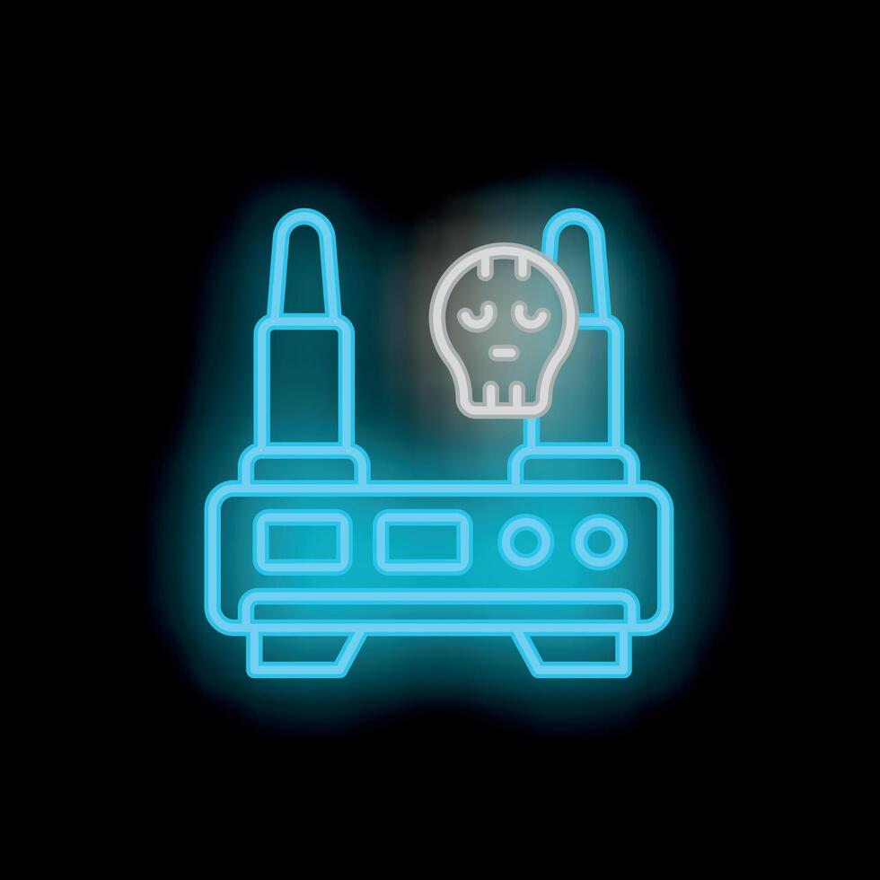 Neon router showing cyber crime with skull and crossbones symbol vector