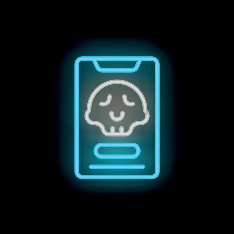 Neon skull symbol displaying inside smartphone screen with blank search bar vector