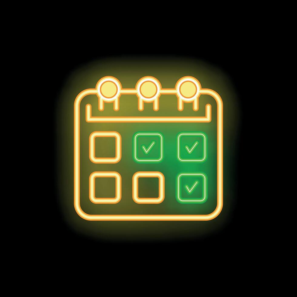 Glowing neon calendar showing tasks completed with check marks vector
